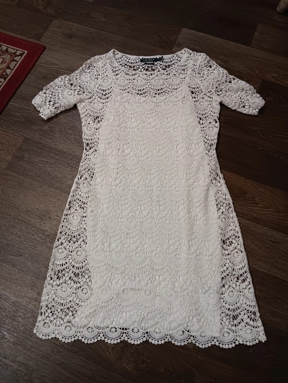 Ralph Lauren White Crochet Midi Dress Sz M Cute Dress